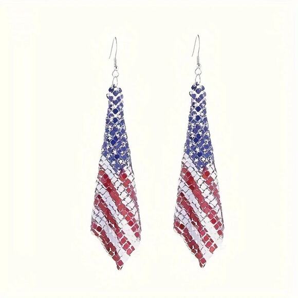 Unbranded Jewelry - NEW American Flag Earrings, Patriotic Mesh Chain Earrings, American Flag Jewelry